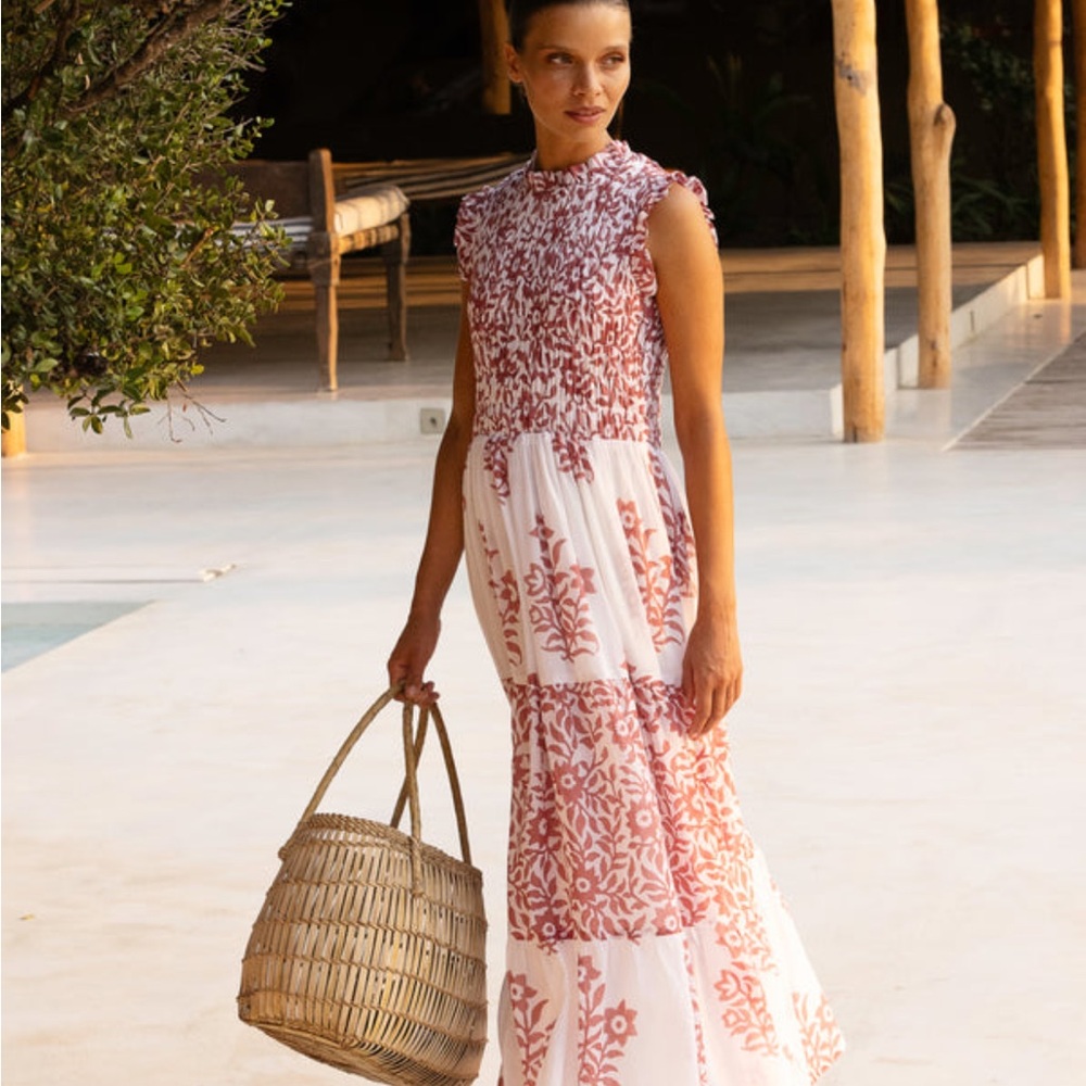 Oliphant Purple and White Sleeveless Maxi Sundress